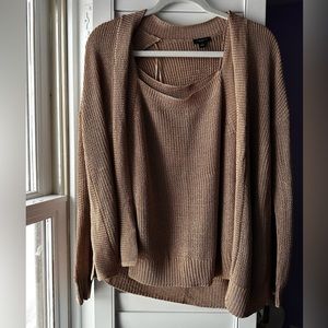 NWT Ann Taylor Factory Shimmer Metallic Gold Bronze Tank and Cardigan Set
